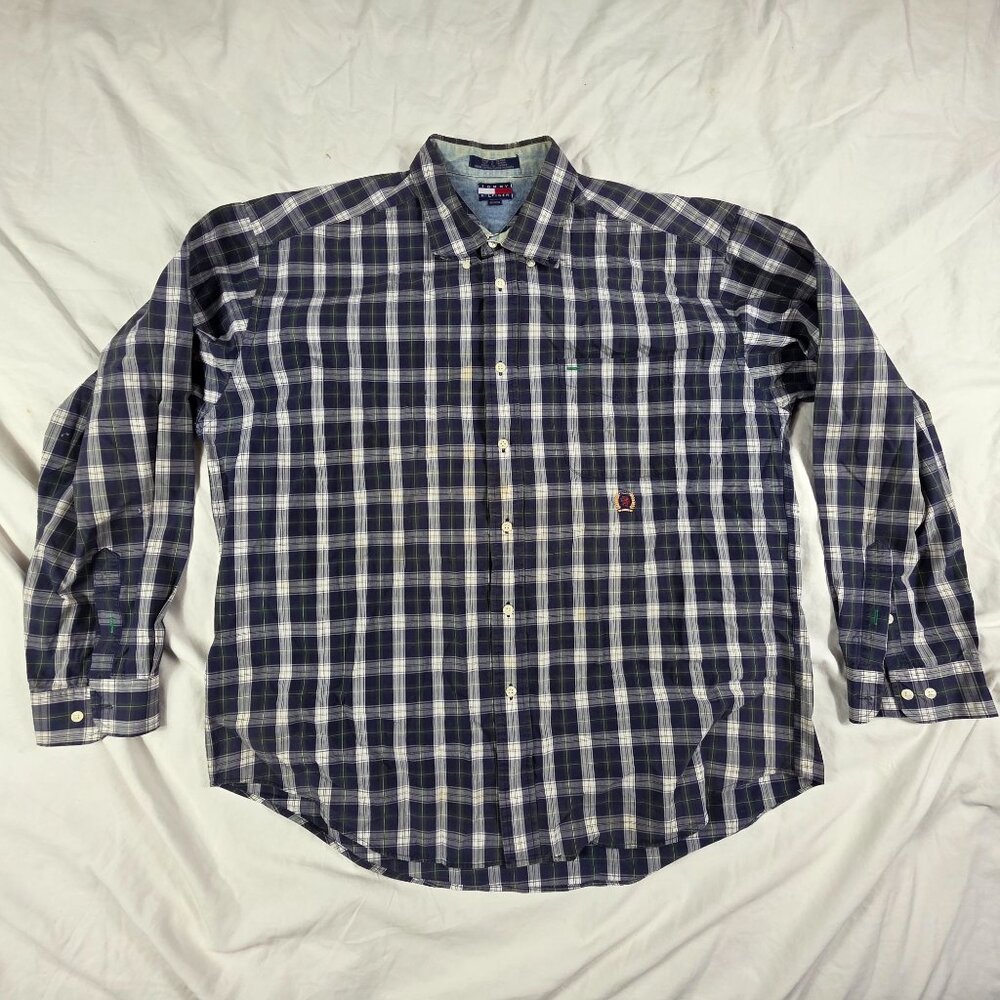 Tommy Hilfiger Mens Size XL Plaid Long Sleeve Button Down Shirt Casual Walking
